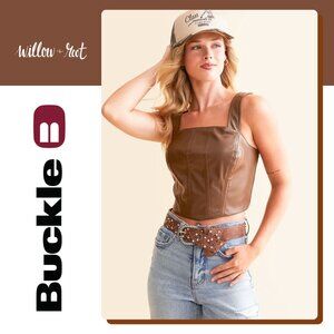 Willow & Root Faux Leather Cropped Tank Top Brown Size L Buckle